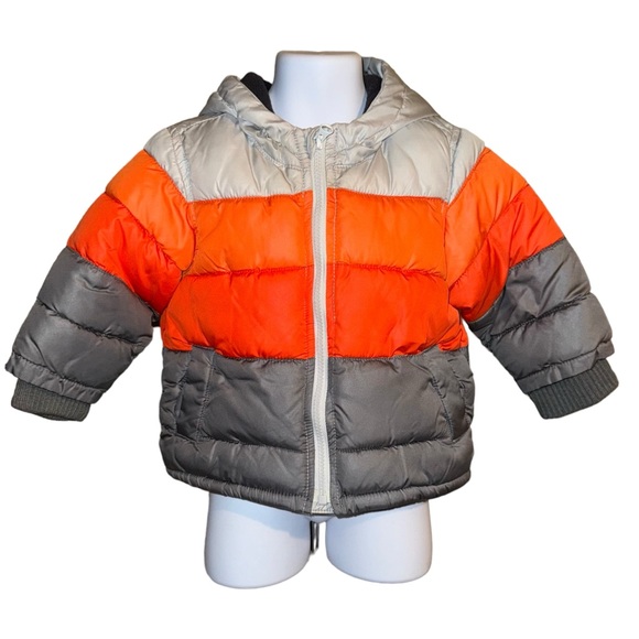 Old Navy Puffer Zipper Orange Gray Toddlers Jacket Size  18-24 M - Picture 1 of 16
